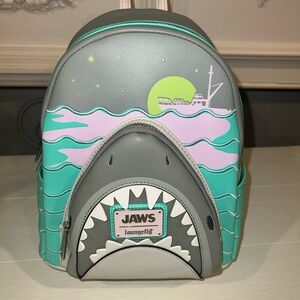 Loungefly Jaws Gray and Teal Mini Backpack Glow in the Dark